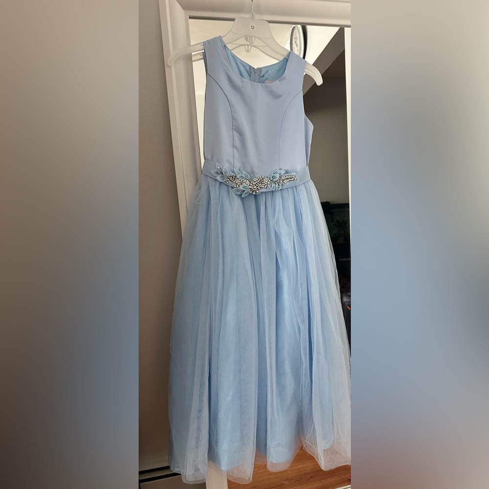 Light Blue Sleeveless Dress with Floral Detail